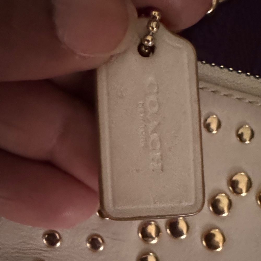 Coach Metallic Pale Gold Studded Leather Crossbody - Picture 5 of 7